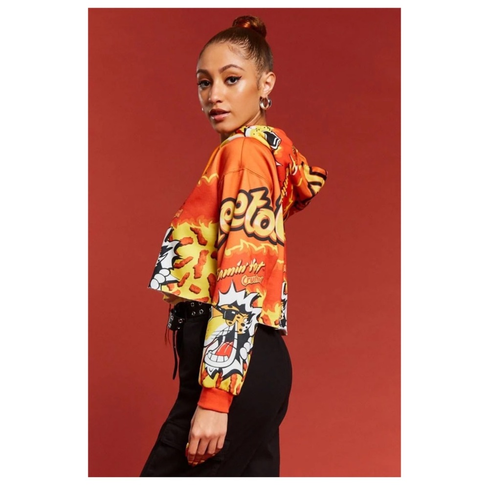 Hot Flamin Hot Cheetos Print Cropped Hoodie Size Small